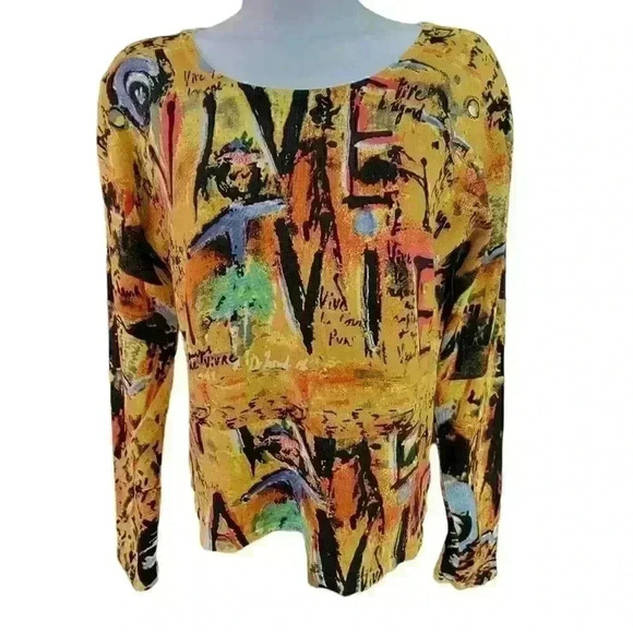 Mark Richards Collection Silk & Spandex Long Sleeve Multi Color Knit Top - Picture 1 of 5